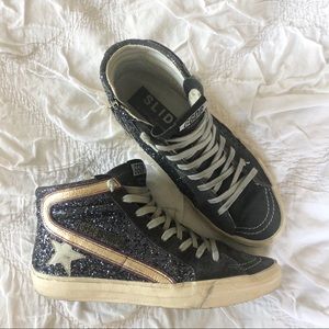 Navy Glitter Golden Goose Slide Sneaker Size 9/39